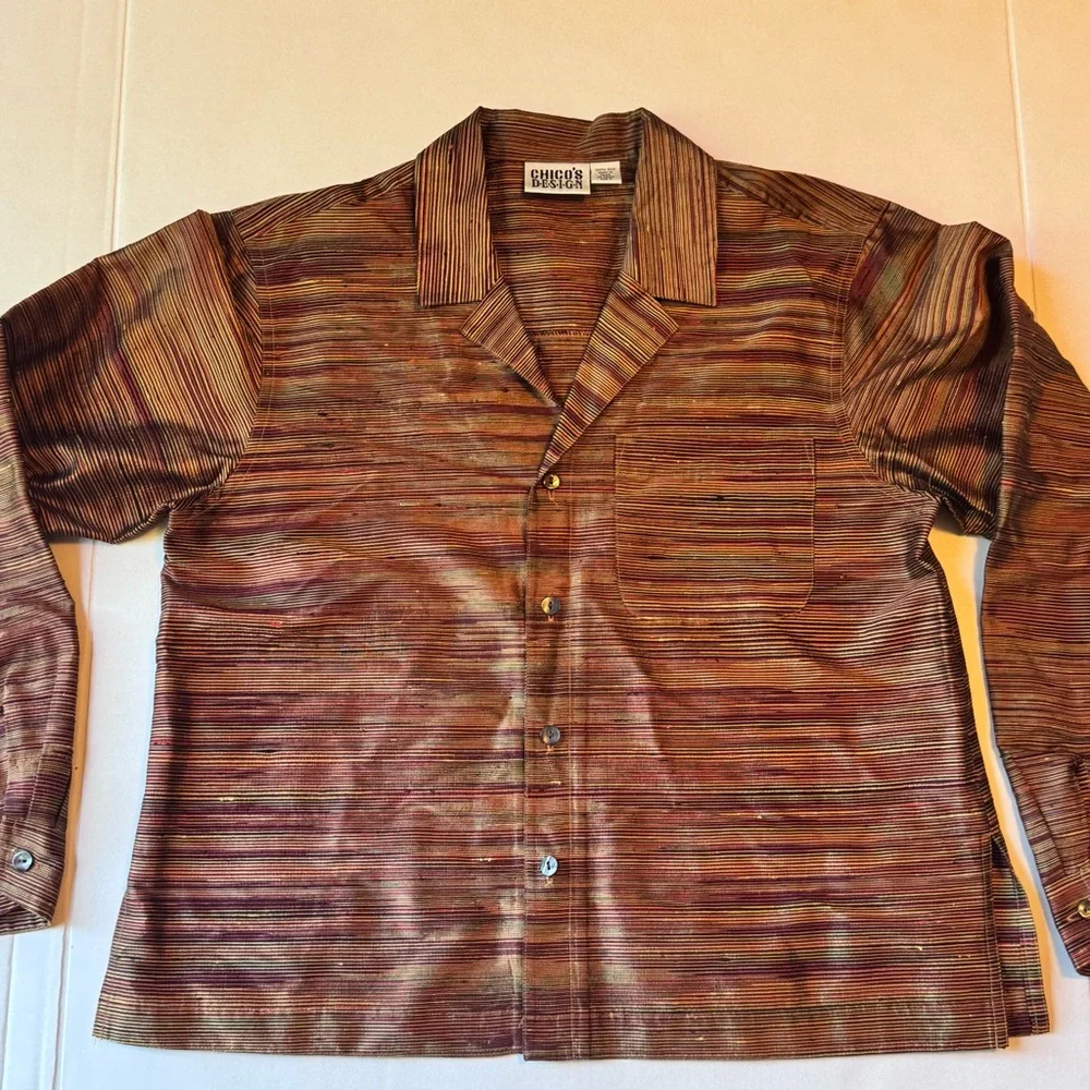 CHICO'S 100% Silk Button-Front
Shirt Brown Sleeve Size 4‎ - Picture 8 of 14